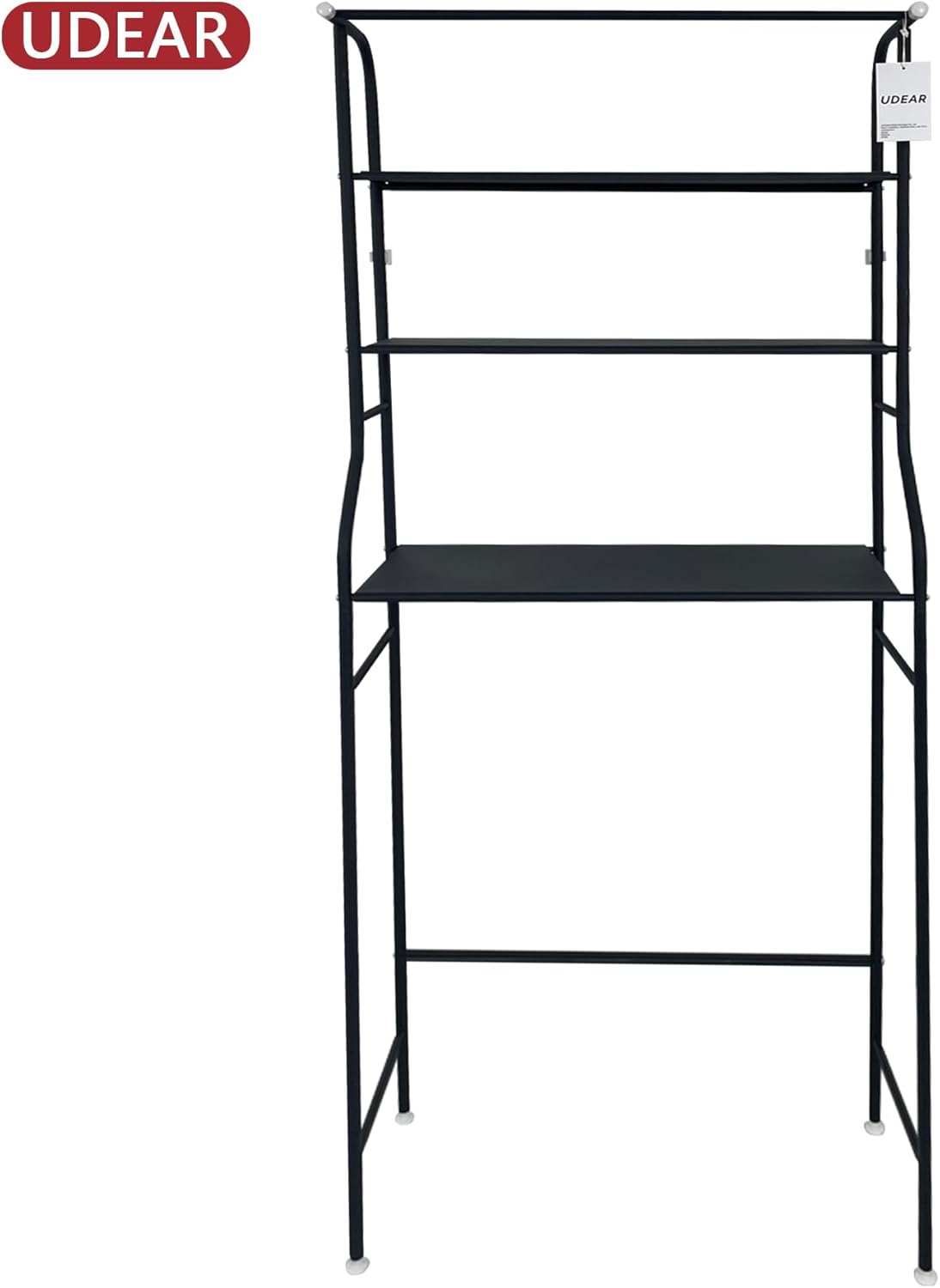 UDEAR 3-Tier Over The Toilet Rack,Bathroom Shelf Space Saver,Corner Stand Storage Organizer Accessories,The Washing Machine,with Hanging Rod,Tower Shelf,Black
