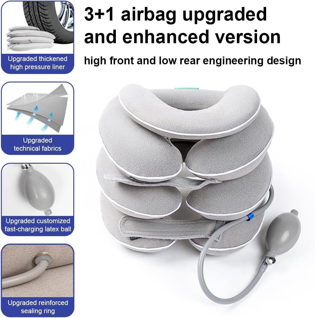 Neck Stretcher with Neck Brace,Cervical Traction Neck Device,Neck Relief Tool,Adjustable Inflatable Cervical Brace,Home Use Neck Decompression New Technology Breathable Fabric Washable&Colorfast