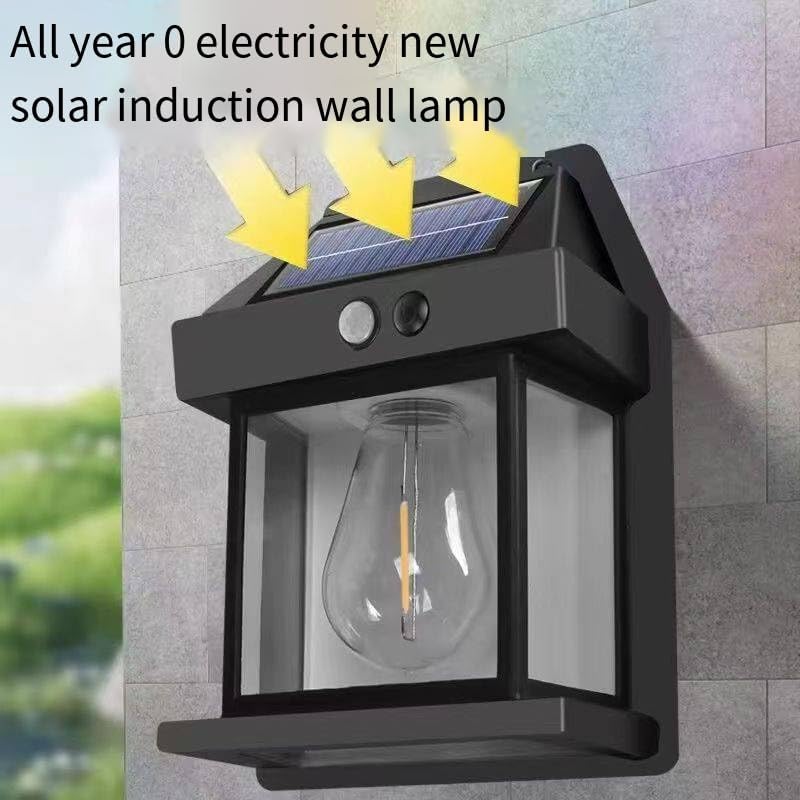 New Retro Solar Wall Light Outdoor Lighting Waterproof Induction Garden Light Garden Villa Night Light (0), Black