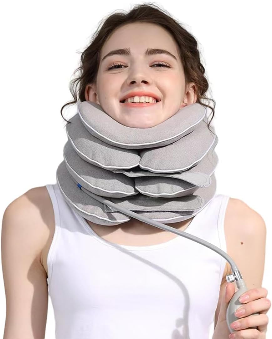 Neck Stretcher with Neck Brace,Cervical Traction Neck Device,Neck Relief Tool,Adjustable Inflatable Cervical Brace,Home Use Neck Decompression New Technology Breathable Fabric Washable&Colorfast
