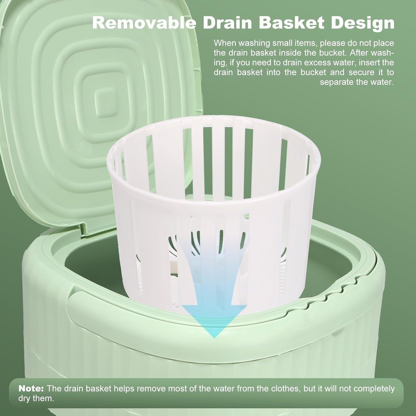 Portable Washing Machine, 9L, 3 Modes, Blue Light Disinfection, Ideal for Underwear, Socks, Baby Clothes. Foldable for Space-Saving, Perfect for Apartments, Hotels, Camping & Travel (Green)