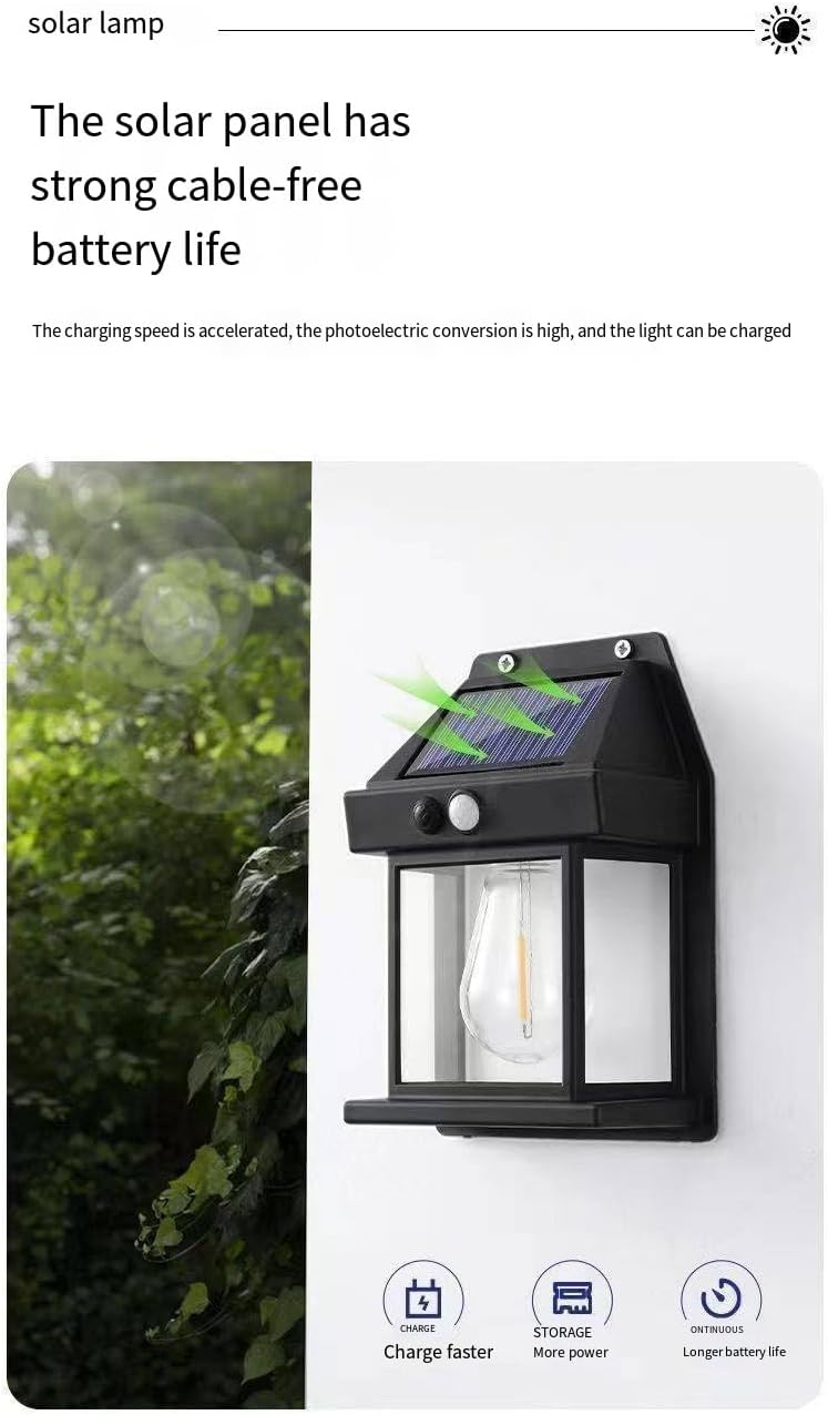 New Retro Solar Wall Light Outdoor Lighting Waterproof Induction Garden Light Garden Villa Night Light (0), Black