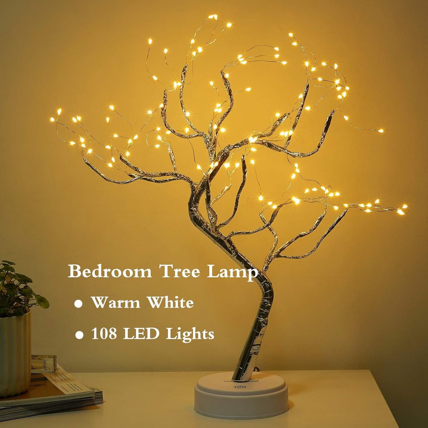 20" Bonsai Fairy Spirit Tree Light with 108 LED, DIY Artificial Tree Lamp, Battery/USB Operated, Aesthetic Lamps for Living Room Bedroom Christmas Party Home Gifts Room Decor (Warm White)