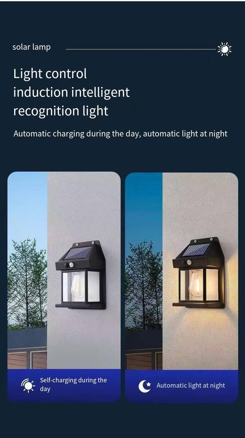 New Retro Solar Wall Light Outdoor Lighting Waterproof Induction Garden Light Garden Villa Night Light (0), Black