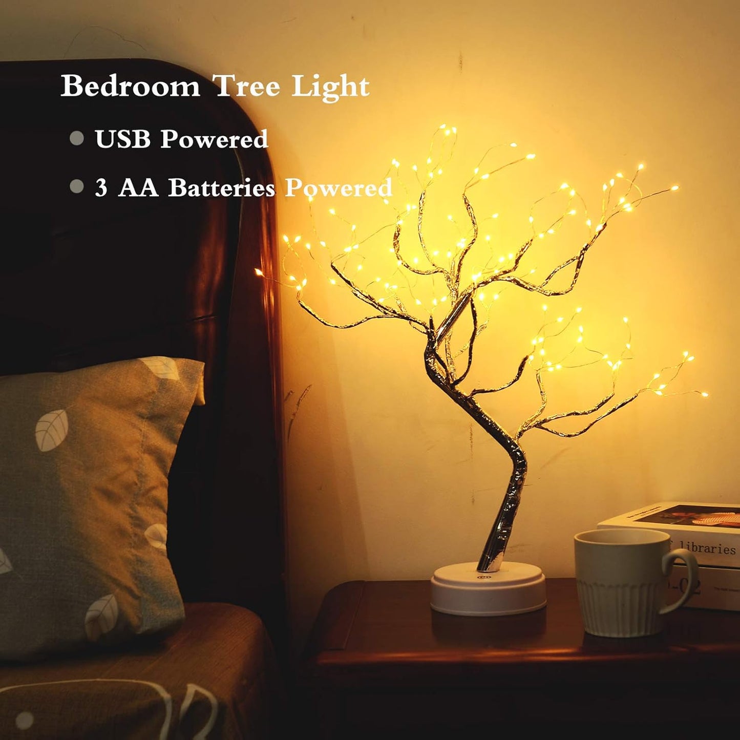 20" Bonsai Fairy Spirit Tree Light with 108 LED, DIY Artificial Tree Lamp, Battery/USB Operated, Aesthetic Lamps for Living Room Bedroom Christmas Party Home Gifts Room Decor (Warm White)