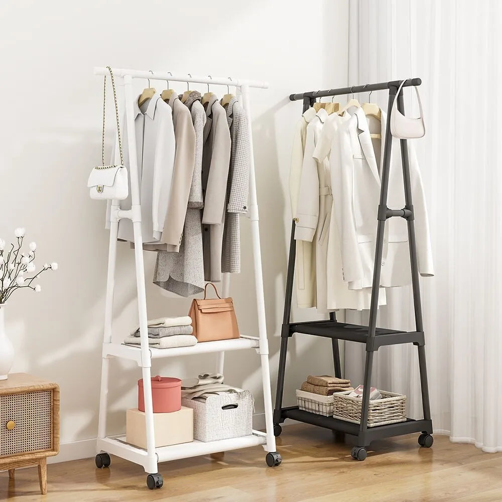 Household Simple Hanging Clothes Rack Bedroom Mobile Clothes Hanger With Wheel Simple Portable Floor Triangle Hangers Shelves