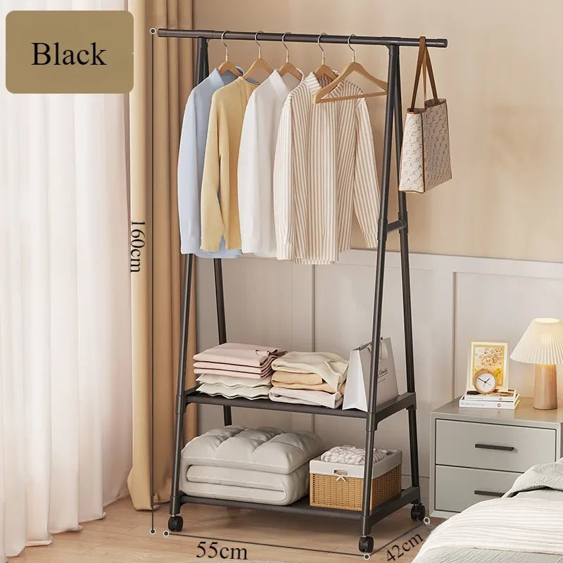 Household Simple Hanging Clothes Rack Bedroom Mobile Clothes Hanger With Wheel Simple Portable Floor Triangle Hangers Shelves