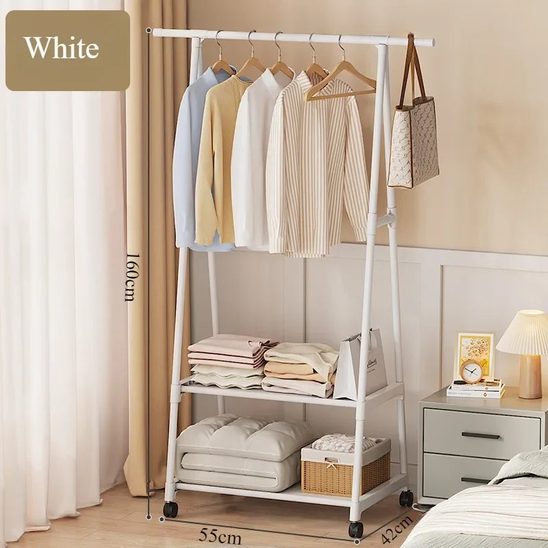 Household Simple Hanging Clothes Rack Bedroom Mobile Clothes Hanger With Wheel Simple Portable Floor Triangle Hangers Shelves