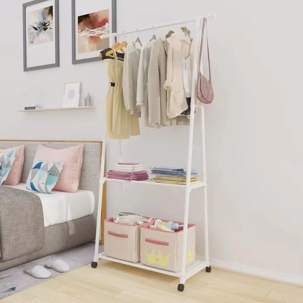 Household Simple Hanging Clothes Rack Bedroom Mobile Clothes Hanger With Wheel Simple Portable Floor Triangle Hangers Shelves