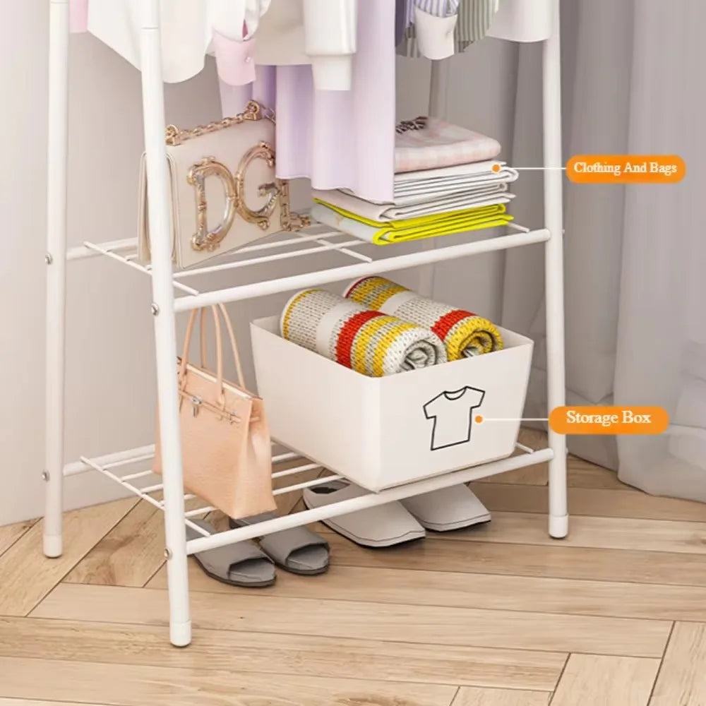 Household Simple Hanging Clothes Rack Bedroom Mobile Clothes Hanger With Wheel Simple Portable Floor Triangle Hangers Shelves