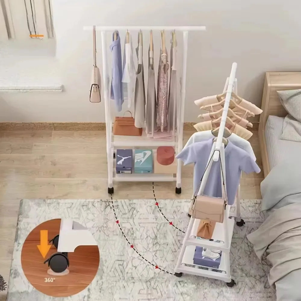 Household Simple Hanging Clothes Rack Bedroom Mobile Clothes Hanger With Wheel Simple Portable Floor Triangle Hangers Shelves