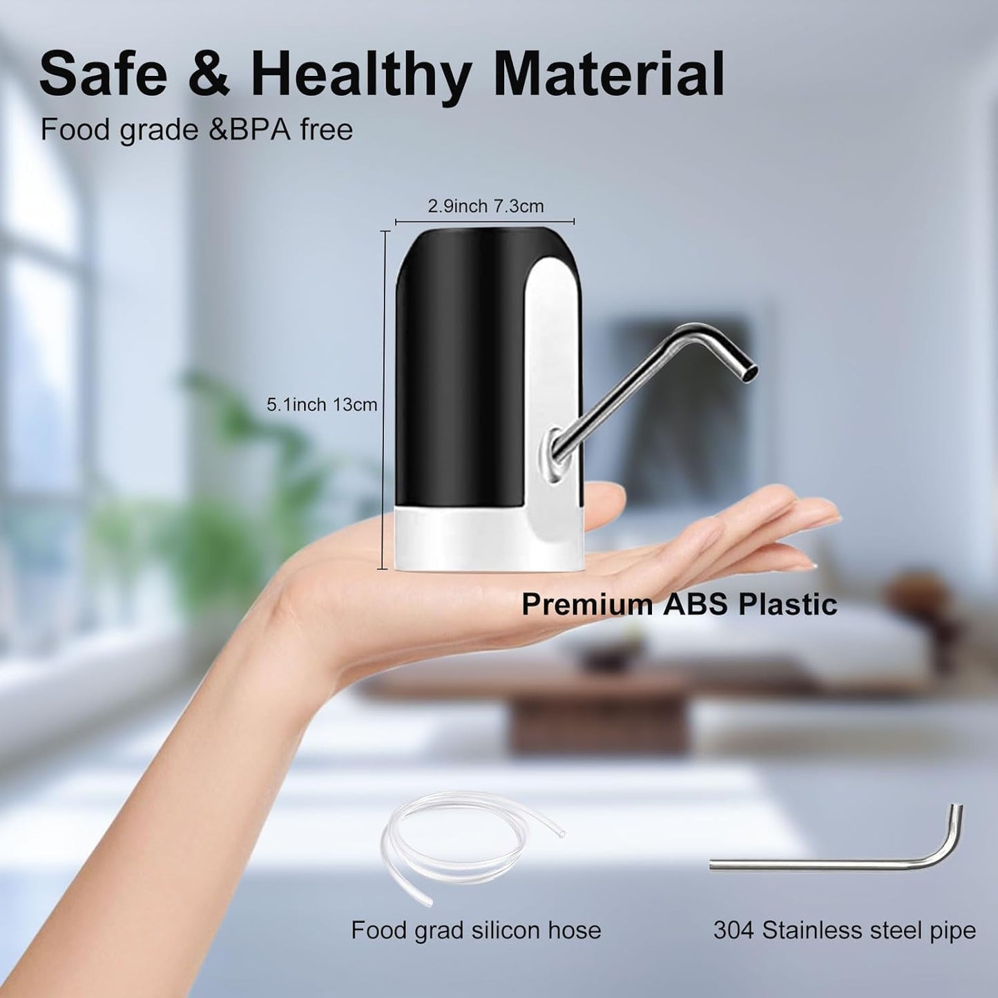 5 Gallon Water Bottle Dispenser, USB Charging Water Bottle Pump, Electric Drinking Portable Water Dispense for 2-5 Gallon, Low Noise Water Jug Dispenser,Water Bottle Switch for Kitchen Camping