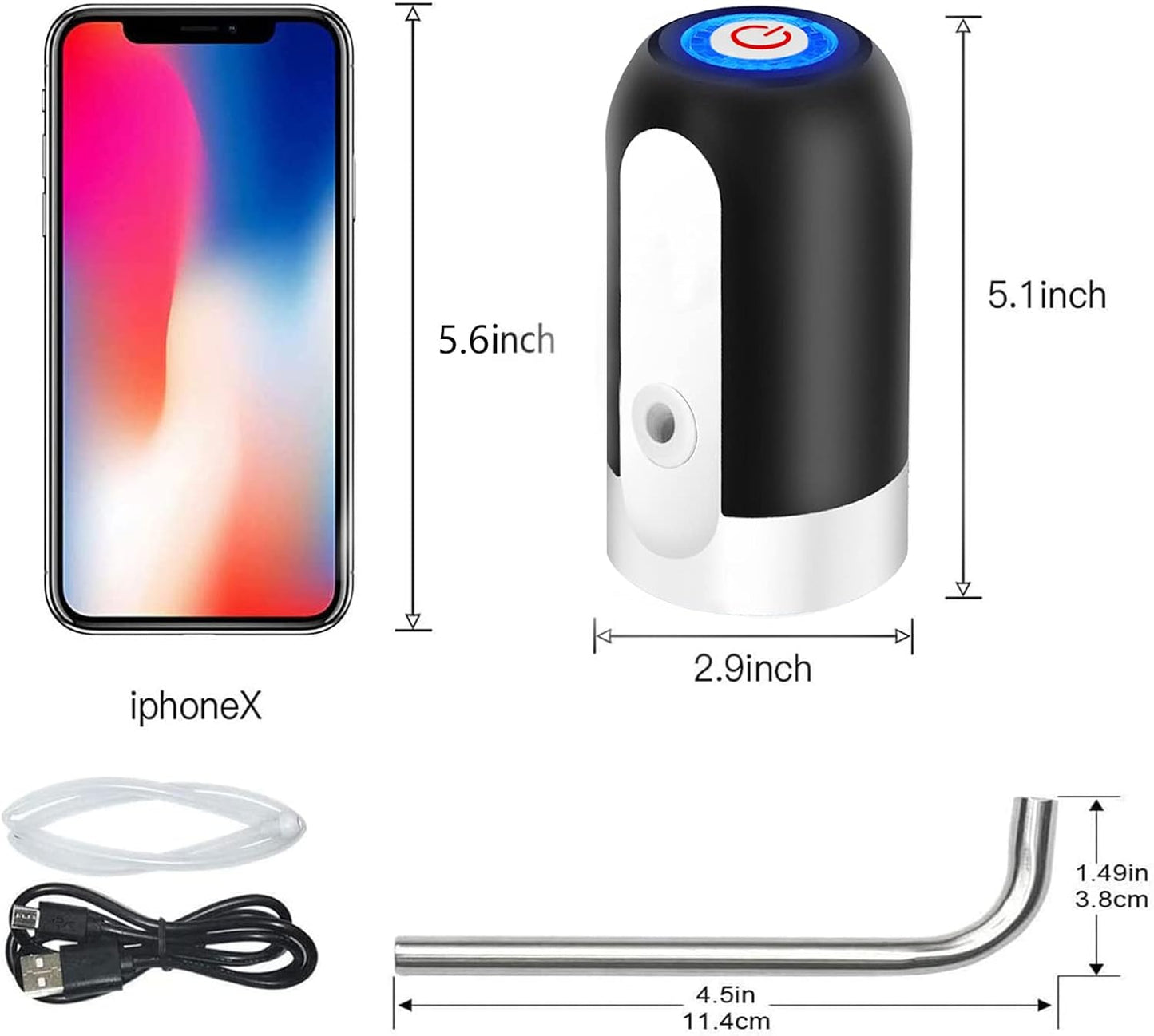 5 Gallon Water Bottle Dispenser, USB Charging Water Bottle Pump, Electric Drinking Portable Water Dispense for 2-5 Gallon, Low Noise Water Jug Dispenser,Water Bottle Switch for Kitchen Camping