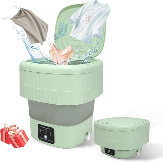 Portable Washing Machine, 9L, 3 Modes, Blue Light Disinfection, Ideal for Underwear, Socks, Baby Clothes. Foldable for Space-Saving, Perfect for Apartments, Hotels, Camping & Travel (Green)