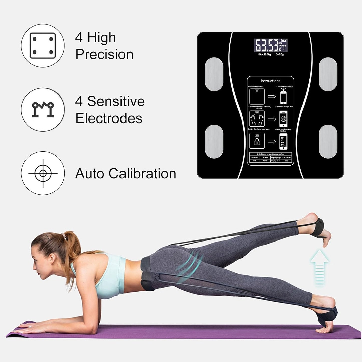 Intelligent Body Fat Scale, a Simple and Practical Digital Scale That can be Connected to a Mobile Digital Bathroom Scale to Display BMI, Body Fat, Muscle Mass, and Durable Weight Scale (Black)