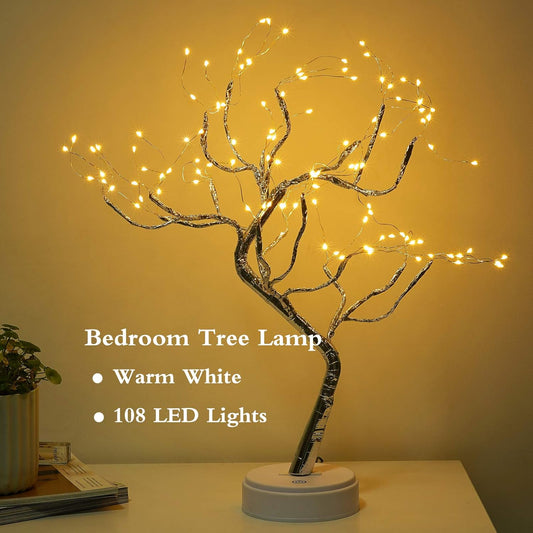 20" Bonsai Fairy Spirit Tree Light with 108 LED, DIY Artificial Tree Lamp, Battery/USB Operated, Aesthetic Lamps for Living Room Bedroom Christmas Party Home Gifts Room Decor (Warm White)