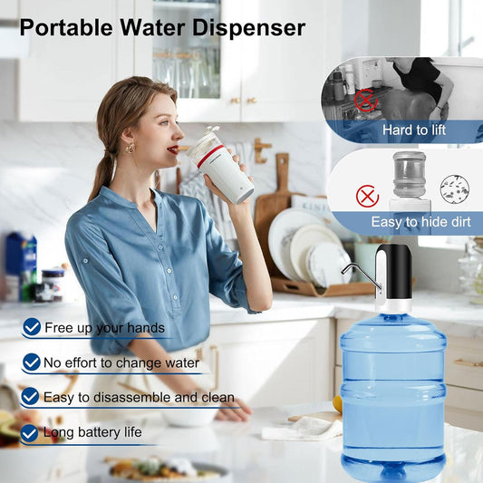 5 Gallon Water Bottle Dispenser, USB Charging Water Bottle Pump, Electric Drinking Portable Water Dispense for 2-5 Gallon, Low Noise Water Jug Dispenser,Water Bottle Switch for Kitchen Camping