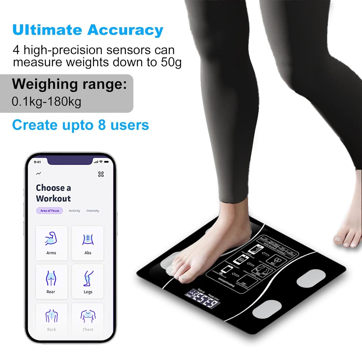 Intelligent Body Fat Scale, a Simple and Practical Digital Scale That can be Connected to a Mobile Digital Bathroom Scale to Display BMI, Body Fat, Muscle Mass, and Durable Weight Scale (Black)